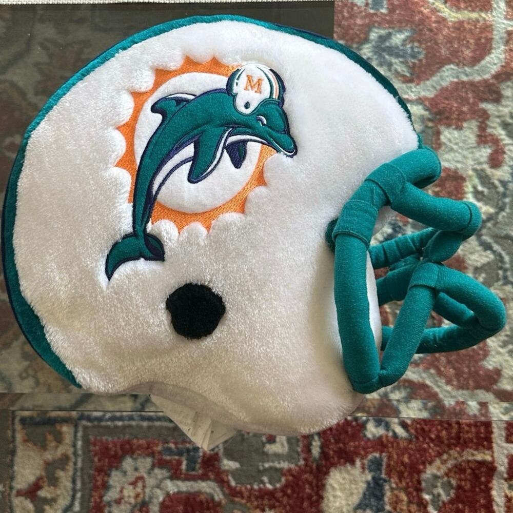Miami Dolphins Football Helmet Shaped Soft Plush Pillow NFL‎ 12" tall Vintage